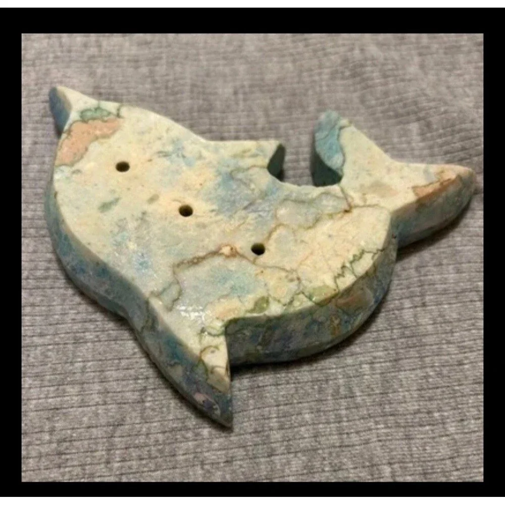 Vintage Dolphin Ocean Soap Dish Blue/Green Marble Beach House Decor